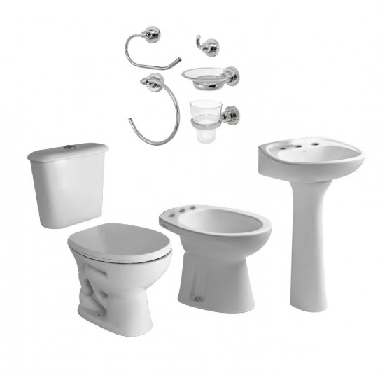 COMBO BAÑO LINEA ANDINA FERRUM (Inodoro + Bidet + Deposito 6lts + Lavatorio c/ columna) + SET ACCESORIOS!