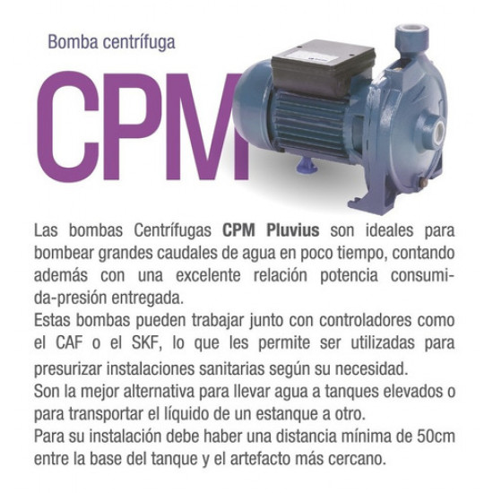 BOMBA CENTRIFUGA CPM 130-1/2 HP PLUVIUS ( 2324 )