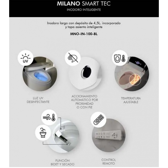 INODORO INTELIGENTE MILANO SMART TEC FERRUM ( IEIQX B ) INODORO INTELIGENTE MILANO SMART TEC FERRUM ( IEIQX B )
